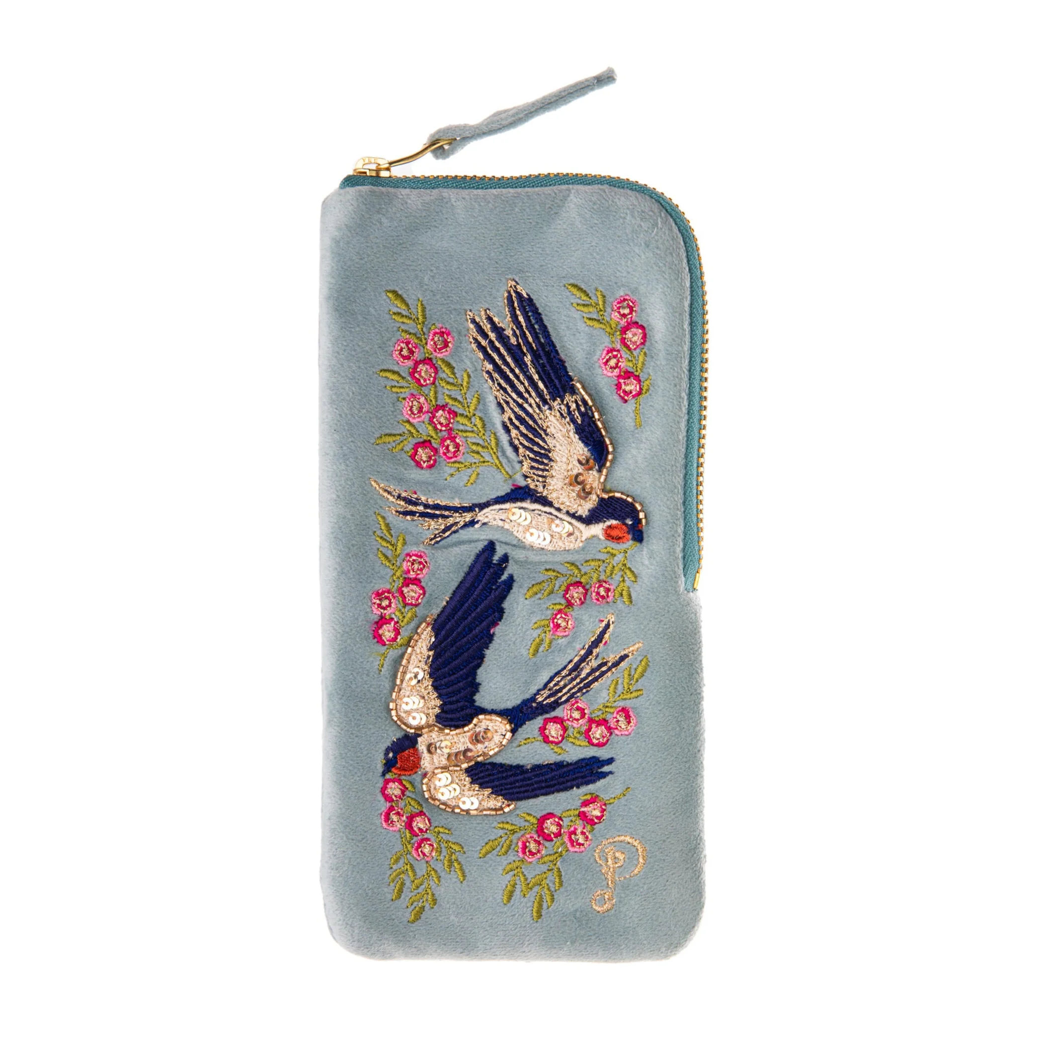 EMBROIDERED SWALLOWS SUNGLASSES CASE