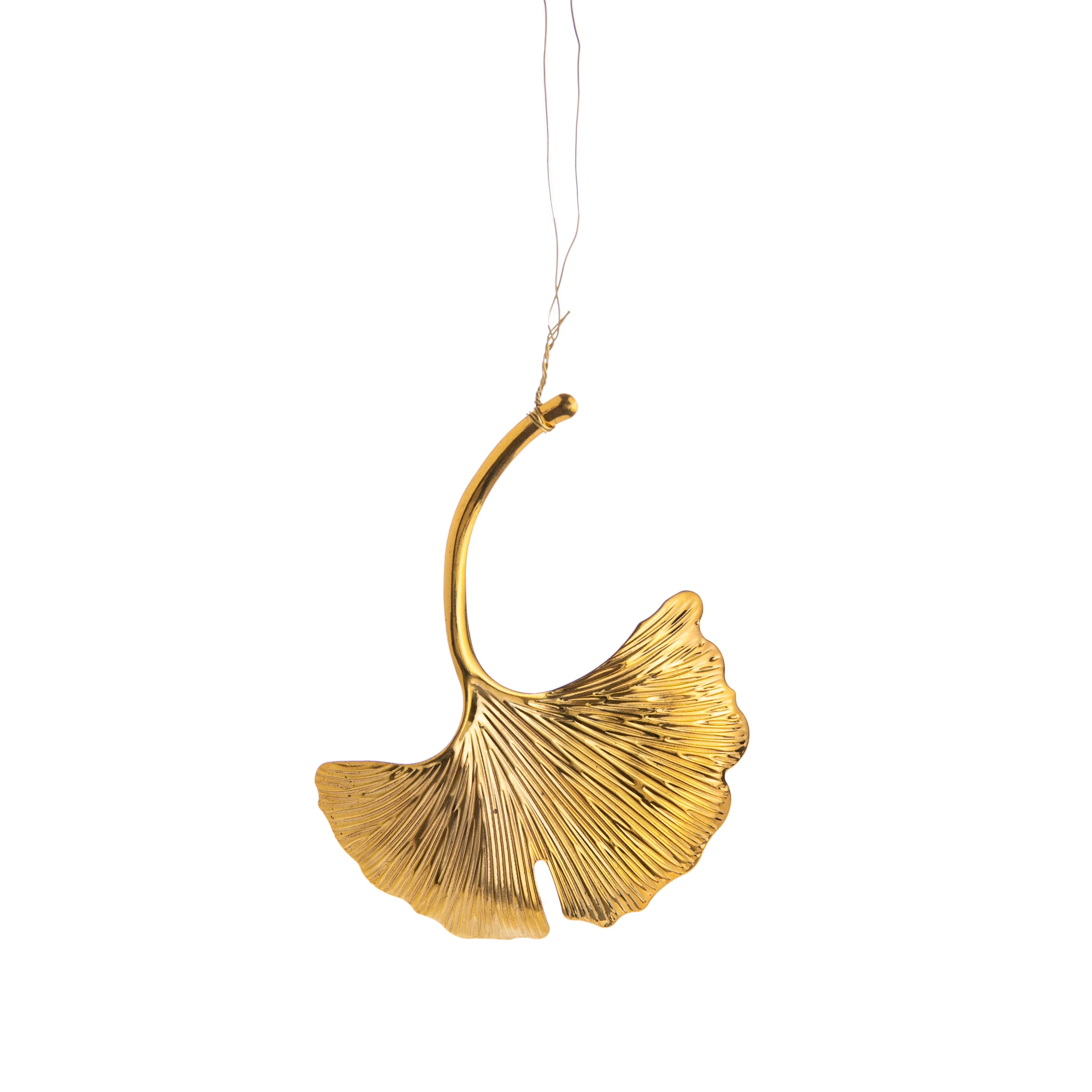 GOLD METAL GINKGO LEAF ORNAMENT