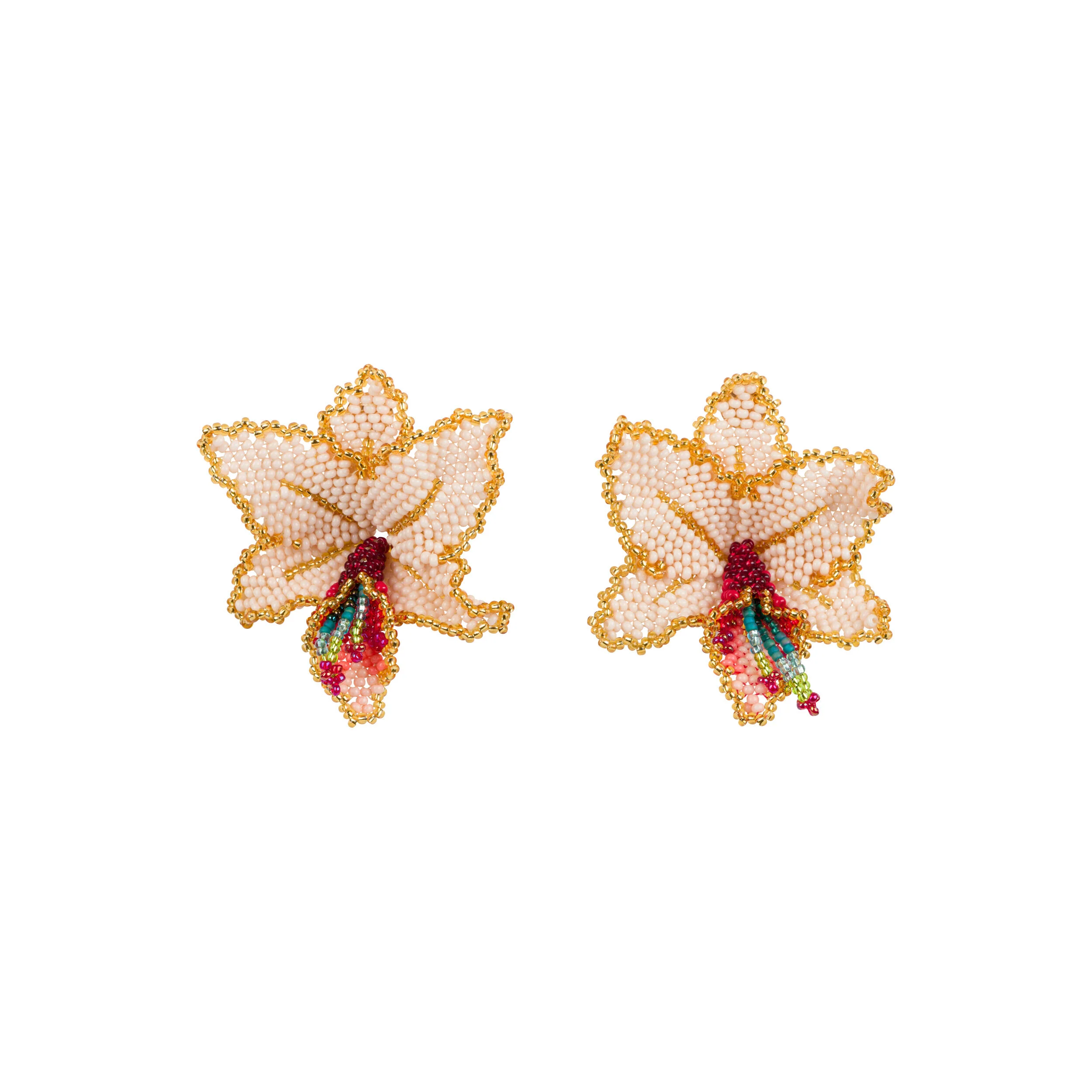 HAND BEADED ORCHID EARRINGS