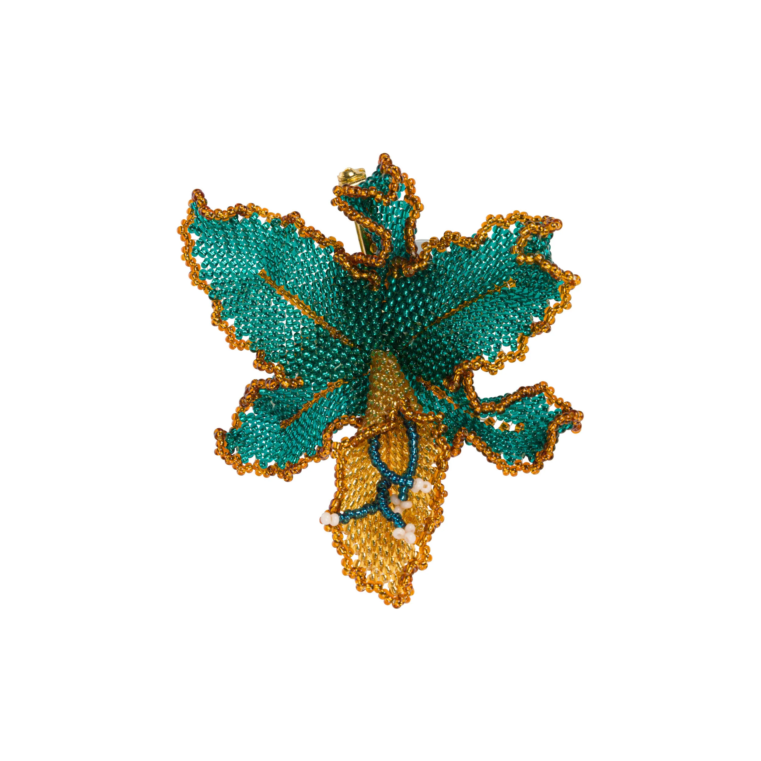 HAND BEADED ORCHID PIN - Image 2
