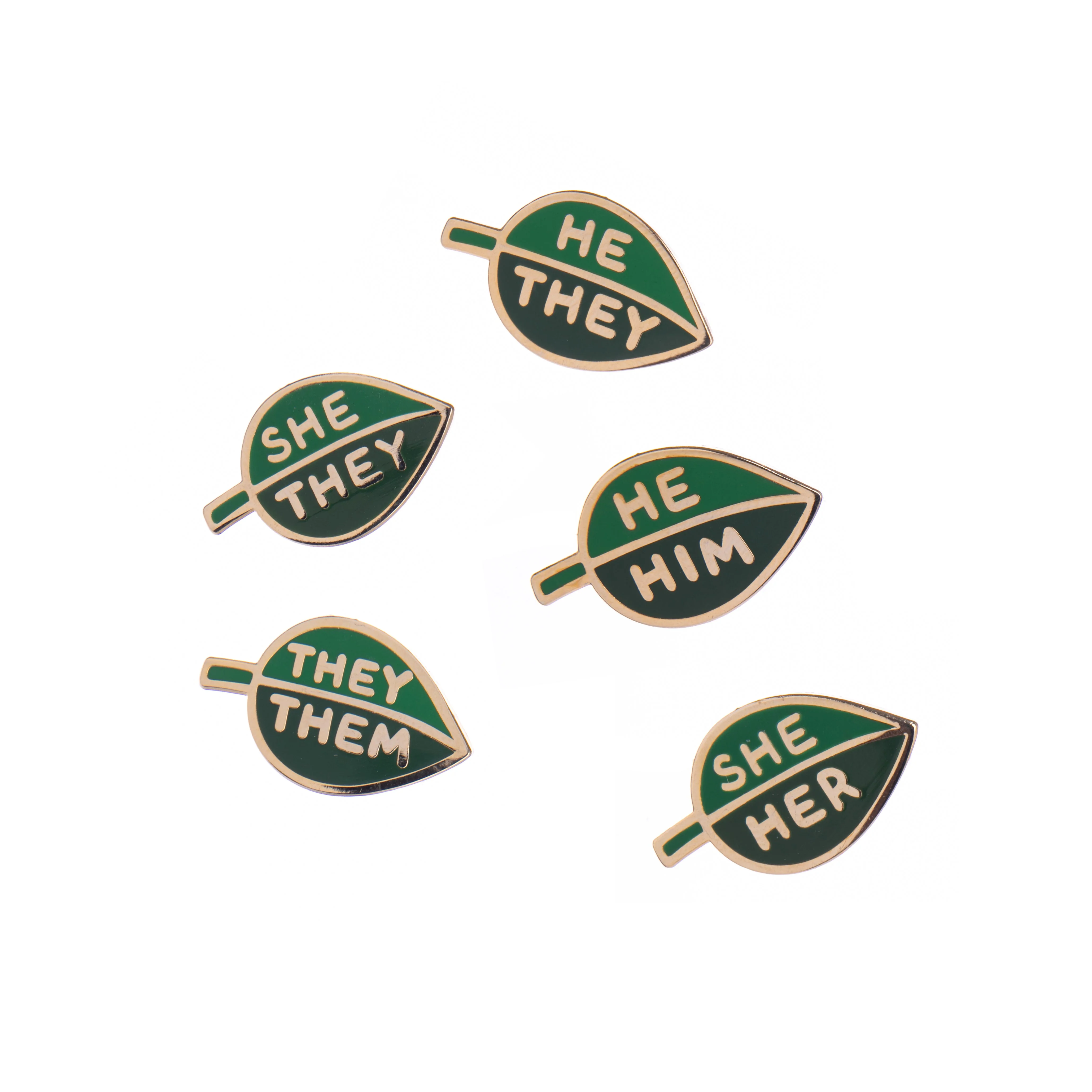 ENAMEL LEAF PRONOUN PIN
