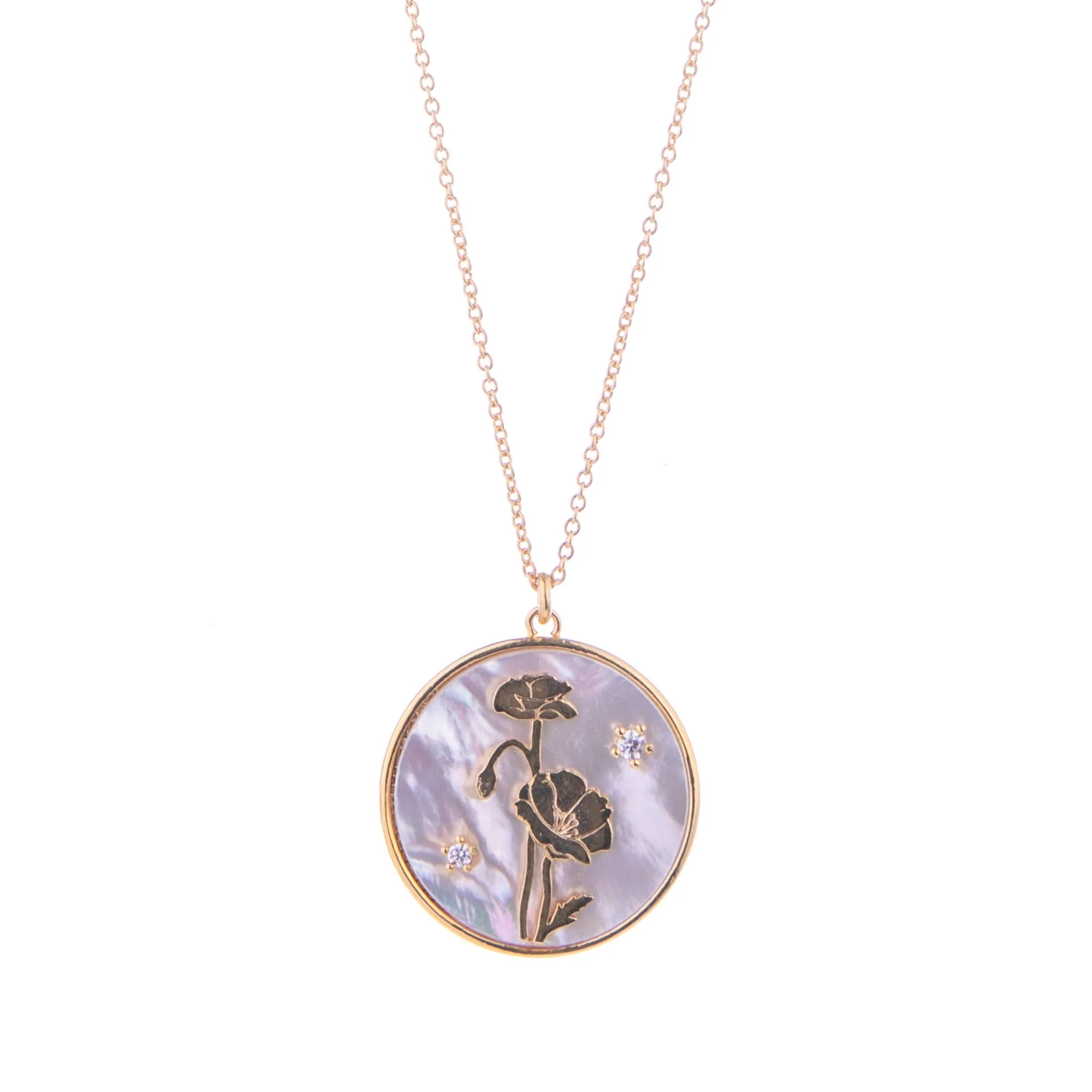MOTHER OF PEARL FLOWER PENDANT NECKLACE