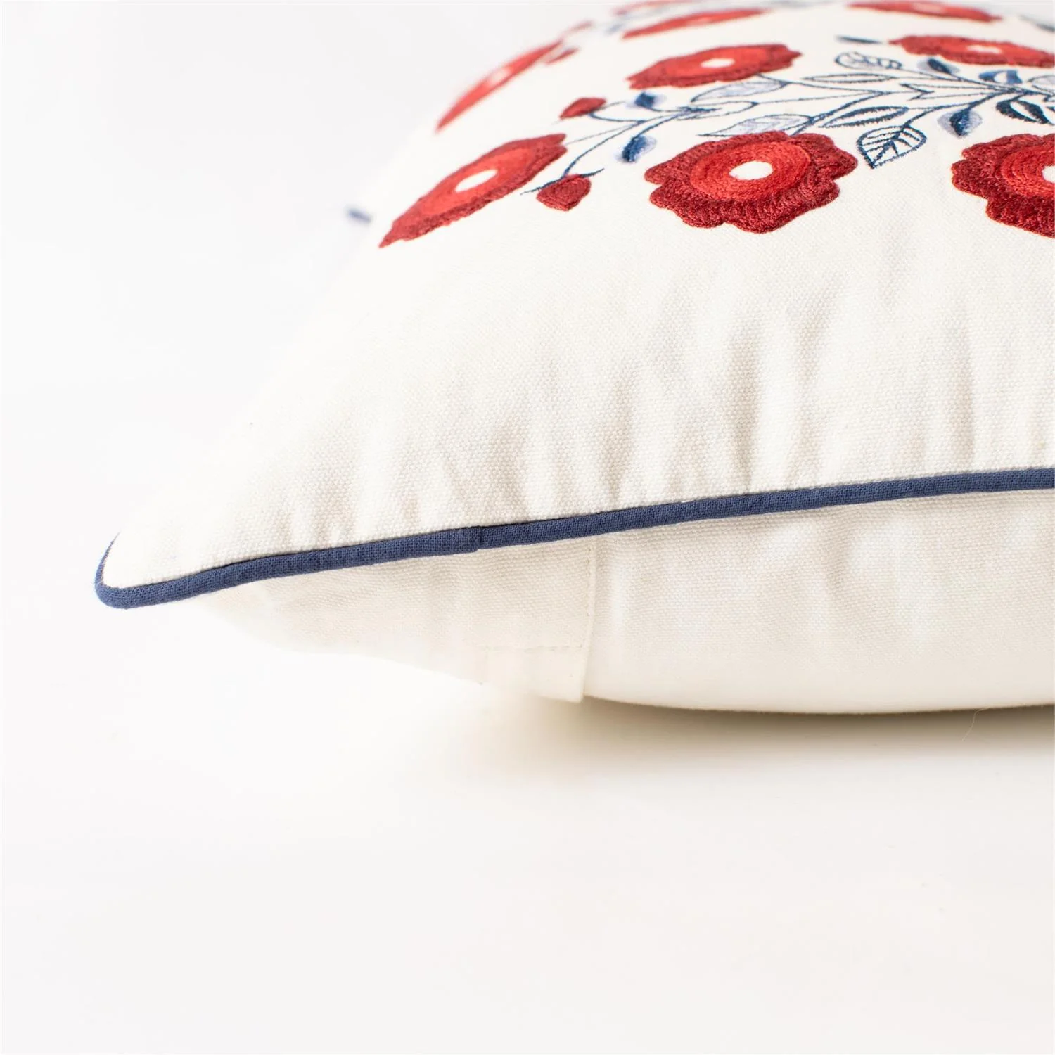 RED, WHITE, AND BLUE FLORAL EMBROIDERED PILLOW - Image 4