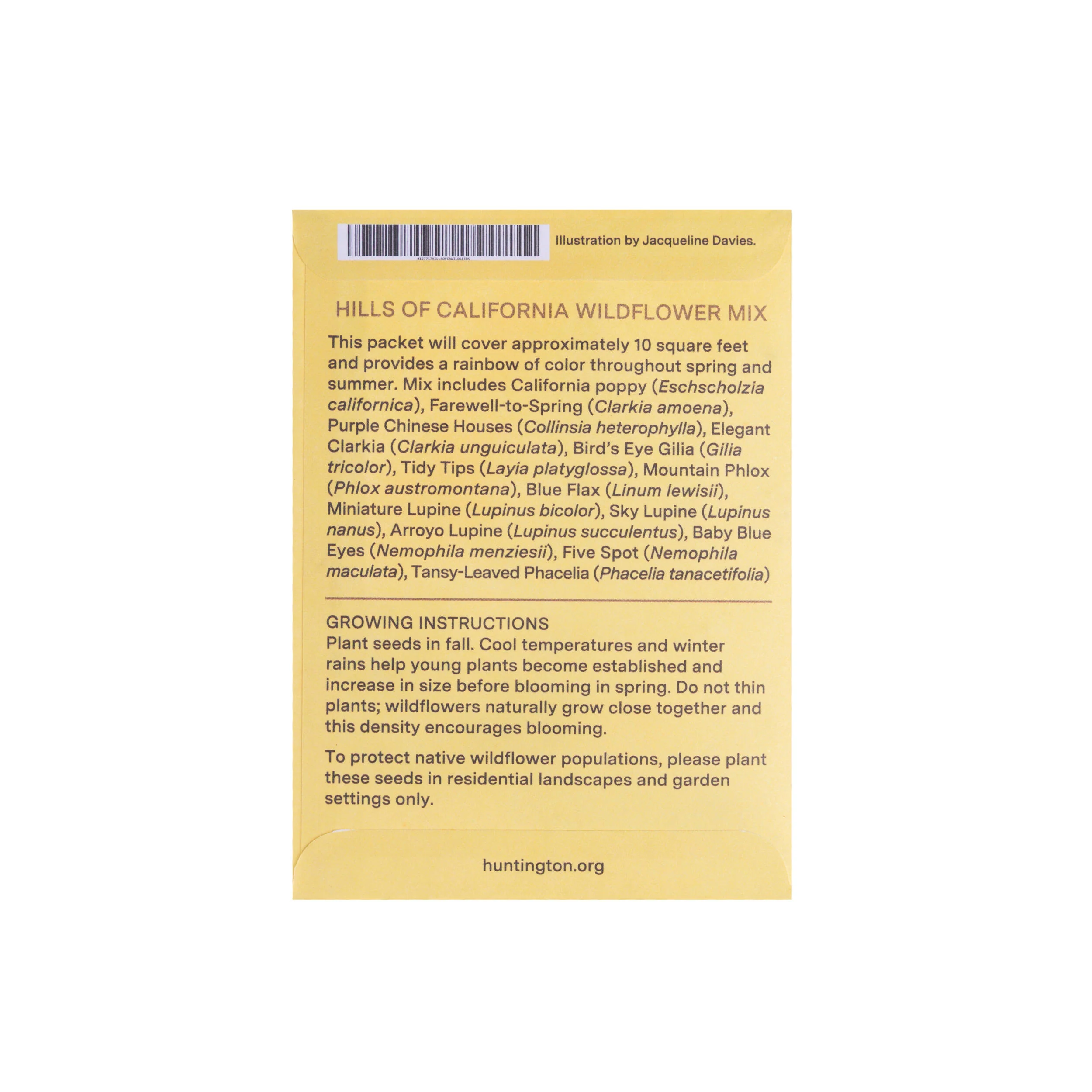 THE HUNTINGTON HILLS OF CALIFORNIA WILDFLOWER MIX SEED PACKET - Image 2